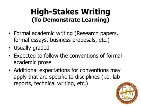 high stakes writing definition.